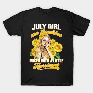 July Girl Sunshine Mixed Hurricane Shirt Cancer Leo Birthday T-Shirt